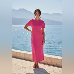 Six Fifty Pink T-Shirt Maxi Dress | Soft Stretch Casual Lounge Coastal